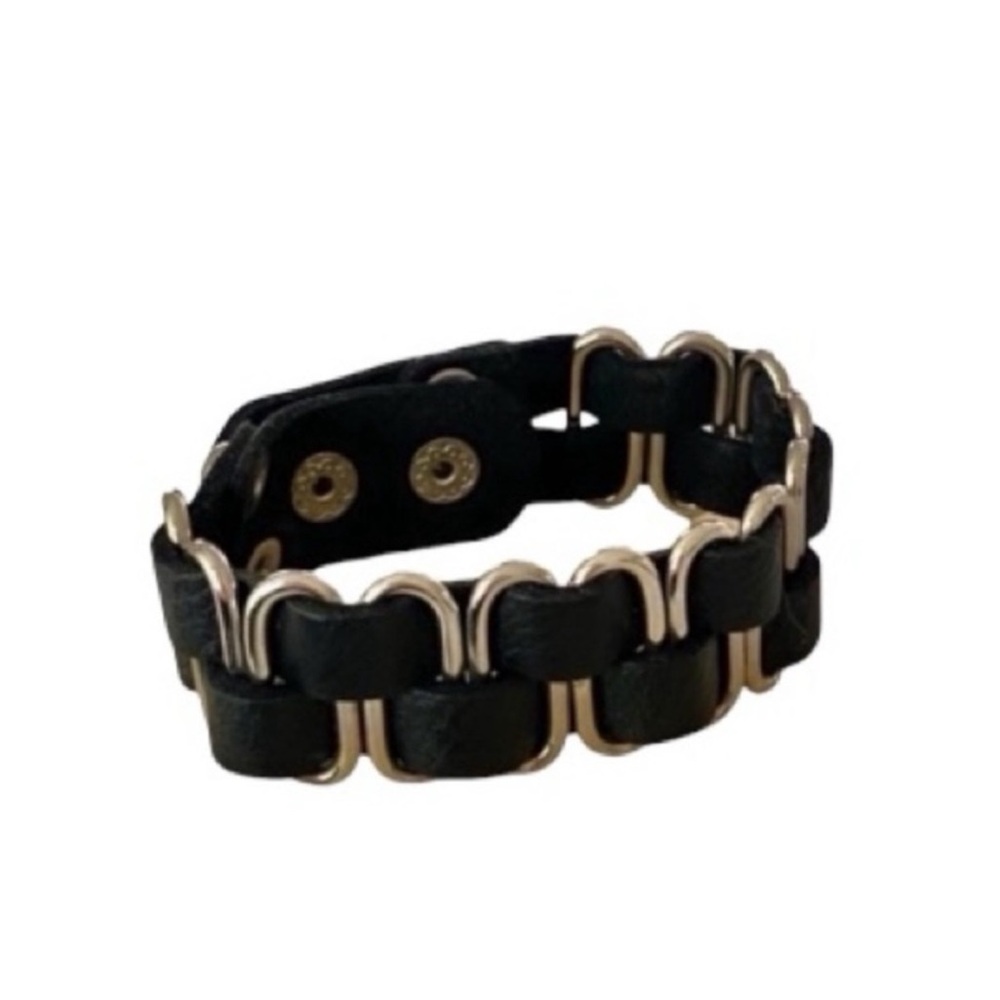 BeBe Black Leather and Silver Bracelet